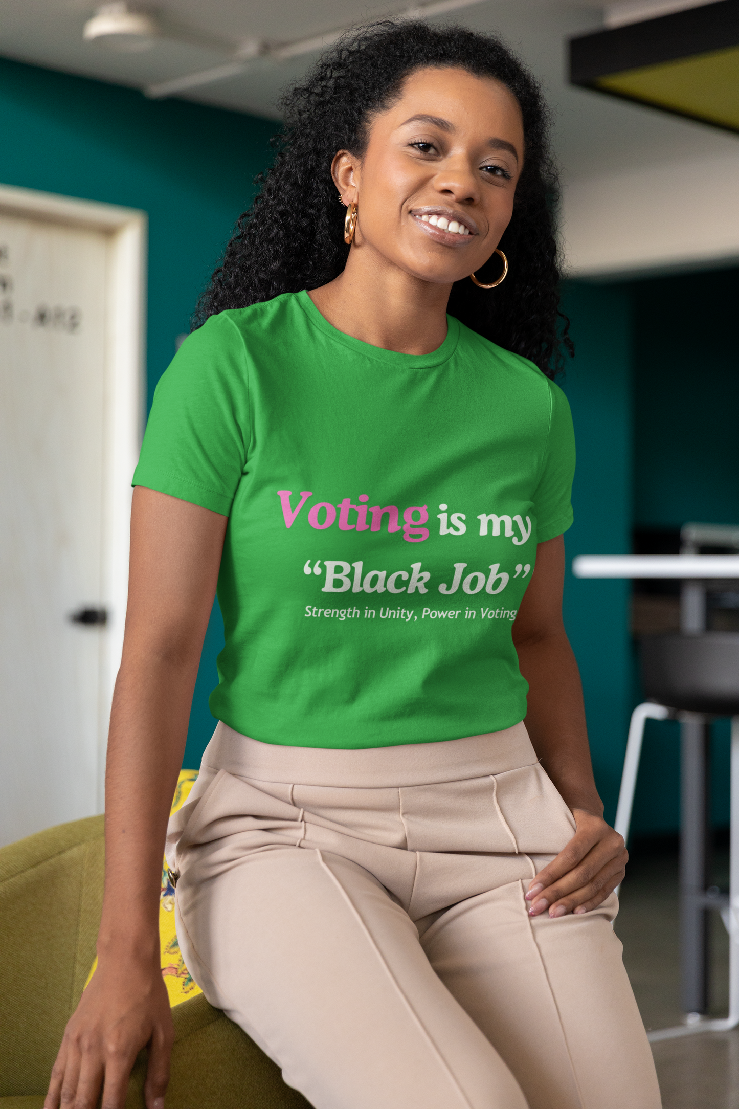 "Voting is My Black Job" Tee (Pink on Green)