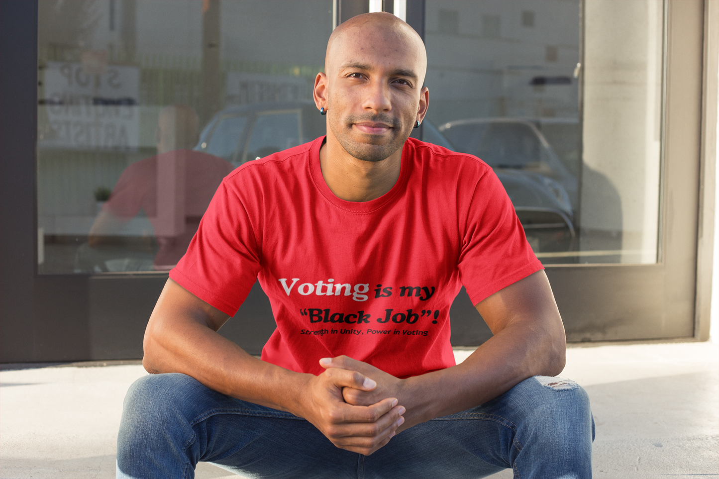 "Voting is My Black Job" Tee (White on Red)