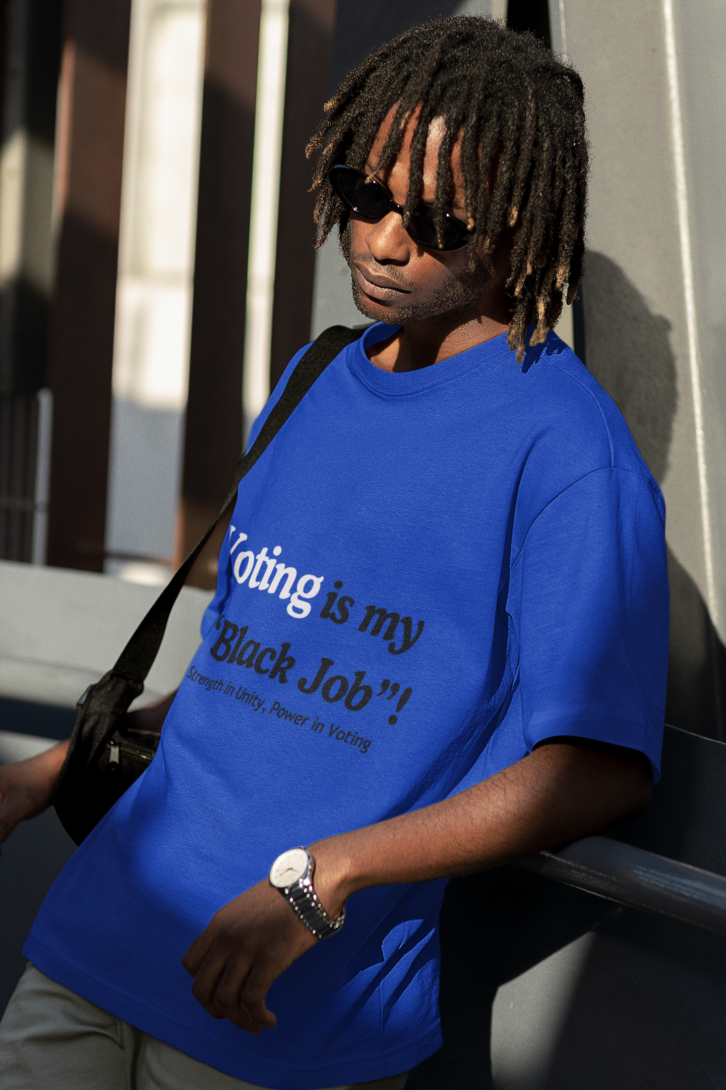 "Voting is My Black Job" Tee (White on Blue)