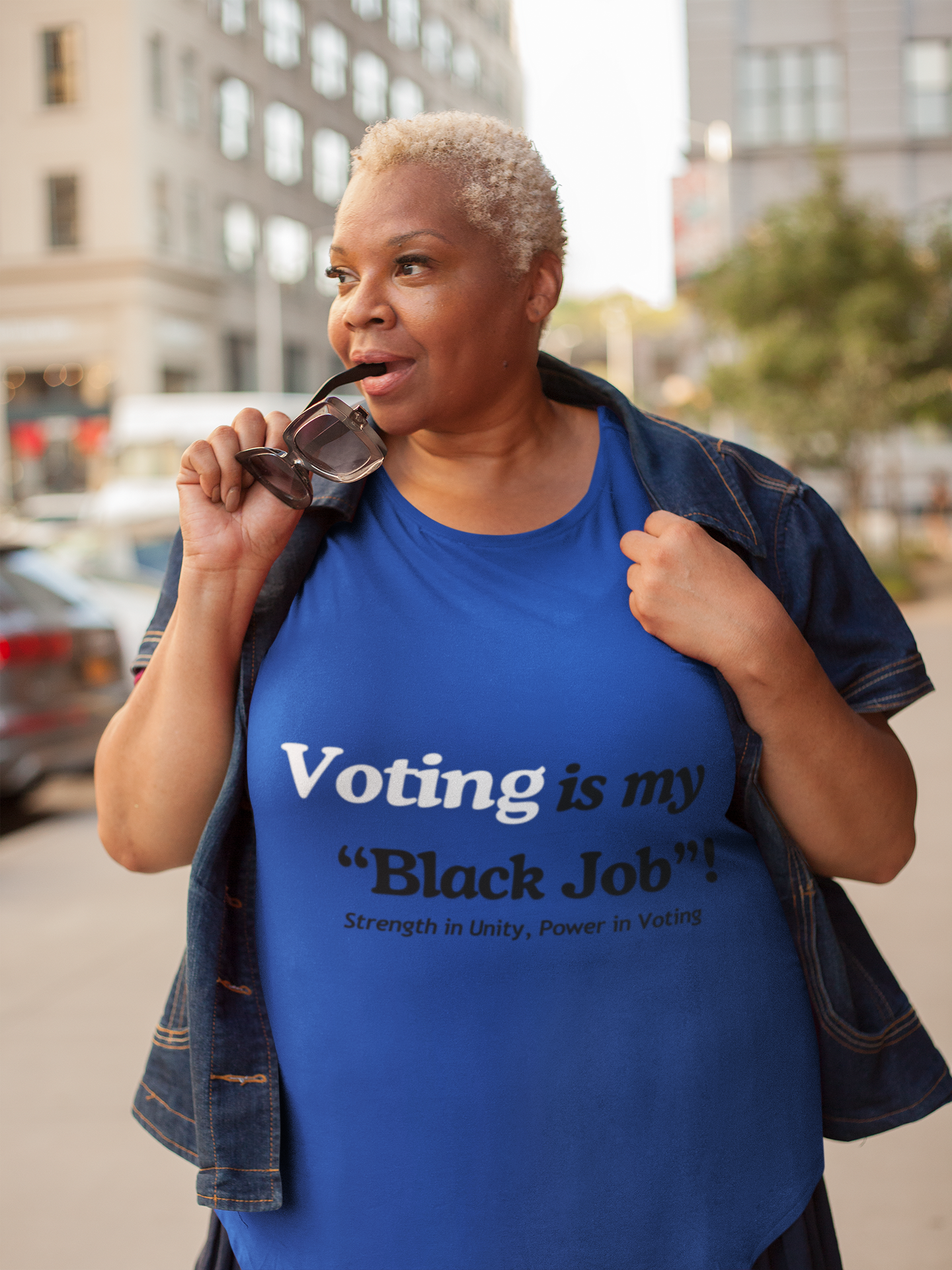 "Voting is My Black Job" Tee (White on Blue)